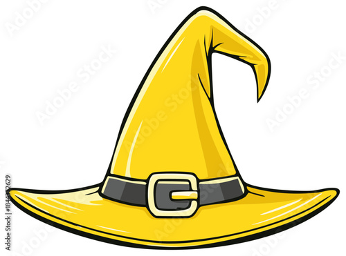 Whimsical Yellow Witch Hat with Buckled Belt for Halloween and Fantasy Designs, Ready for Festive Celebrations and Spooky Fun