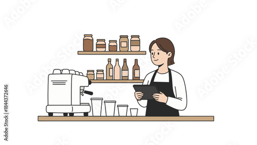 Female barista working in cafe illustration