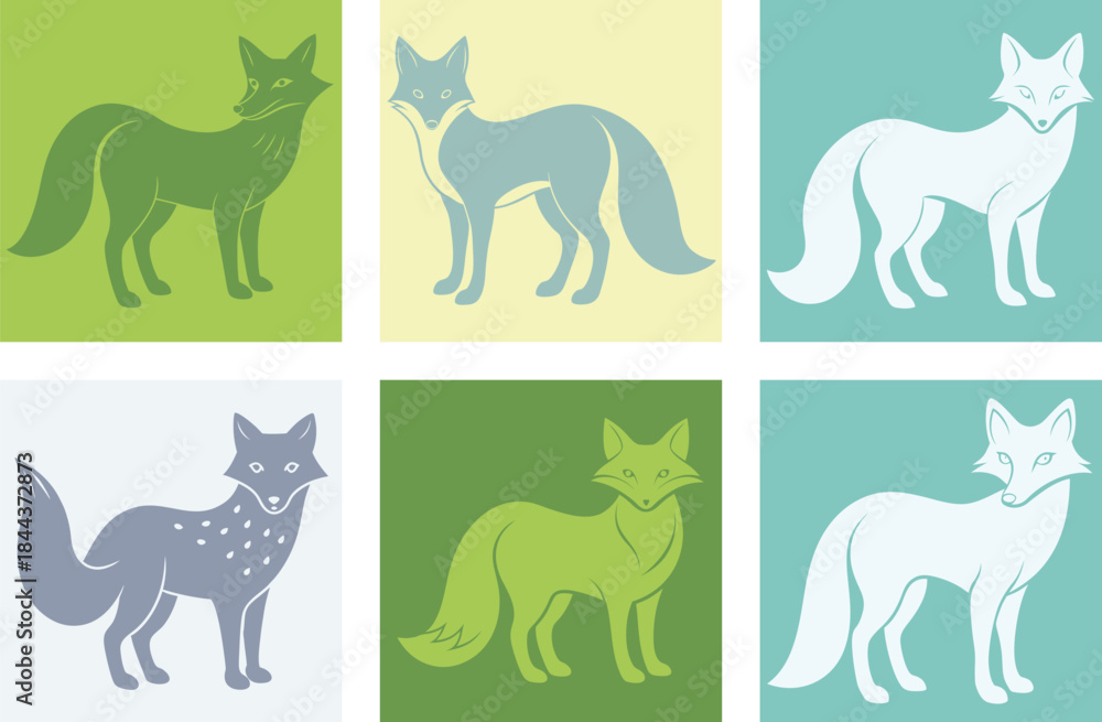 Fototapeta premium Set walking and standing dog silhouette. Vector black icon