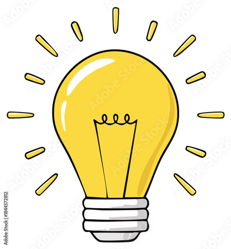 Cartoon Lightbulb with Rays, Idea Generation, Creativity Concepts, and Energy Inspiration