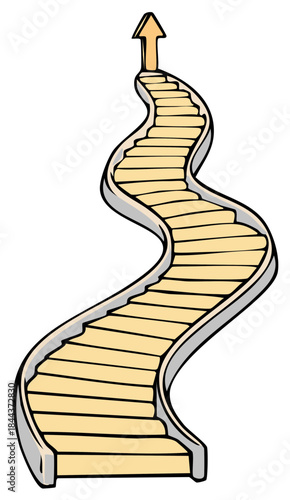 Winding Staircase Illustration Leading to Arrow, Representing Success, Growth, Achievement, and Ambition