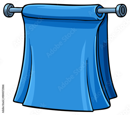 Clean blue towel hanging on a metal rack simple graphic for domestic hygiene and daily use illustration