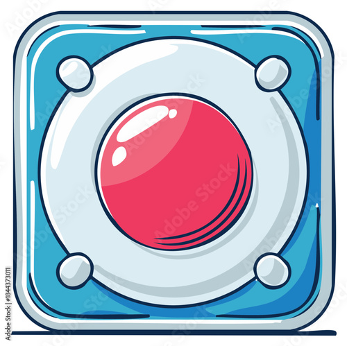 Cartoon dishwasher detergent pod with red ball icon illustration