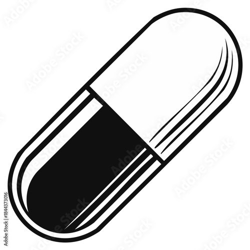 Two-Tone Capsule Pill Icon, Medical Treatment for Illness, Isolated on White Background