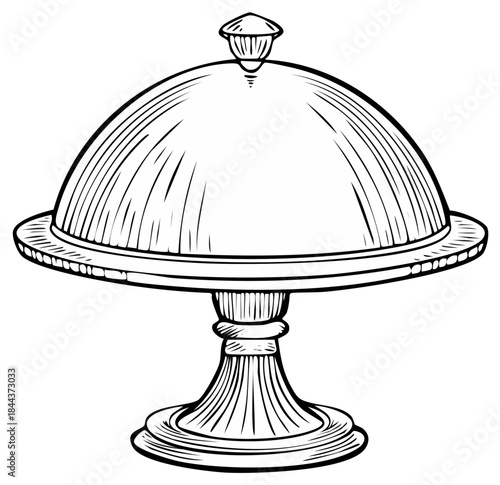 Illustration of a Metal Cloche Serving Dish on a Pedestal Stand with Lid