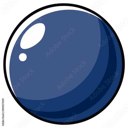Dark Blue Shiny Sphere with Reflection and Black Outline - Abstract Orb, Glossy Ball Illustration
