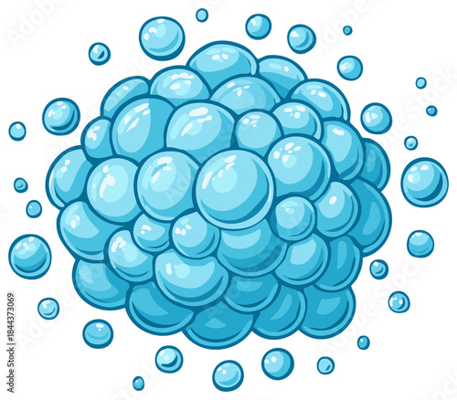 Cartoon Soap Bubbles Illustration Blue Shiny Wash Suds Group