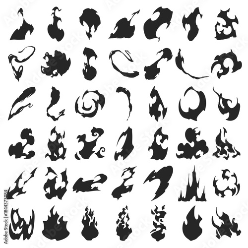 Bundle of silhouette designs vector flames of various variations