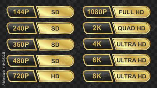 A comprehensive visual guide showcasing various video resolutions and their corresponding quality standards, from standard definition to ultra high definition.