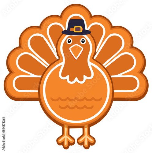 Cute Thanksgiving Turkey Cookie with Pilgrim Hat Illustration