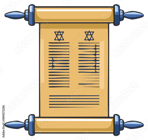 Ancient Scroll with Star of David Symbols and Written Text
