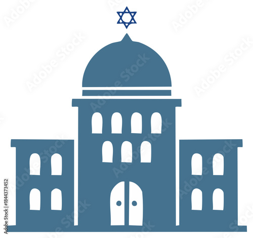 Stylized illustration of a synagogue with a Star of David at the top
