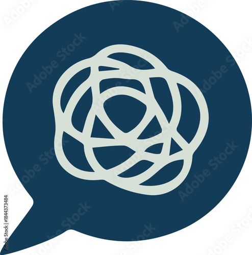Blue confused thoughts speech bubble icon.
Vector speech bubble icon with tangled lines.