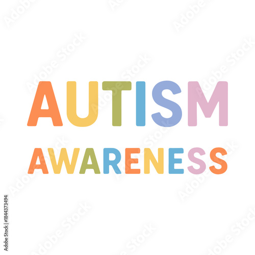 Autism Awareness banner on a white background. Colorful vector text reading Autism Awareness for campaigns and educational materials. Vector.