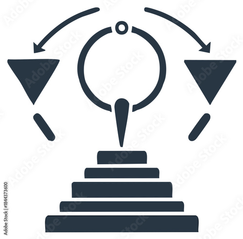 Abstract icon depicting a selection process with balancing elements filters and hierarchical steps