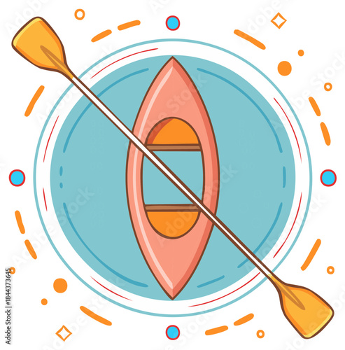 Cartoon illustration of a canoe with a paddle on the water