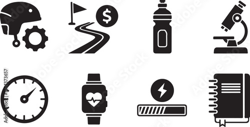 Business And Technology Icons Set With Goal And Health Symbols vector illustration