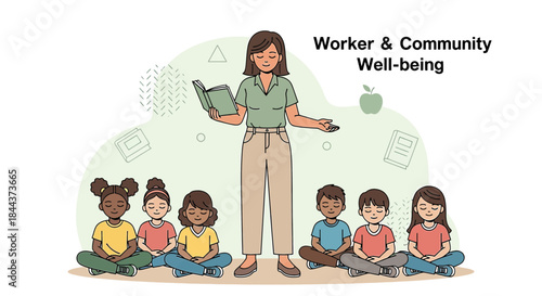 Teacher cultivating mindfulness and wellness practices with diverse students in classroom