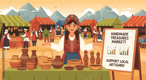 Woman Selling Handmade Treasures at Market.