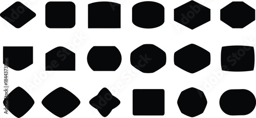Collection of black rounded geometric shapes Keywords: geometric shape, rounded, square, circle, hexagon, diamond, rhombus, pentagon, black, silhouette, abstract, design, element, graphic