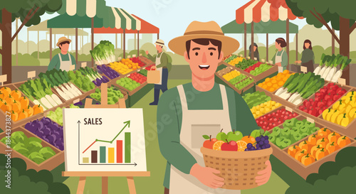 Farmer Holding Basket of Fresh Produce.
