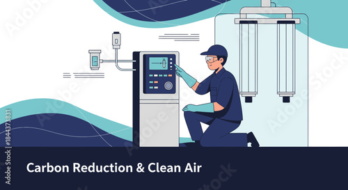 Technician monitoring carbon capture and sequestration system for cleaner air management