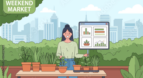 Woman presenting plants and charts together.