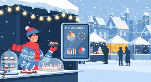 Woman Selling Christmas Treats at Winter Market.
