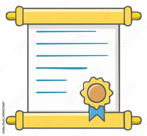 Graduation Diploma or Achievement Certificate Scroll Vector Icon