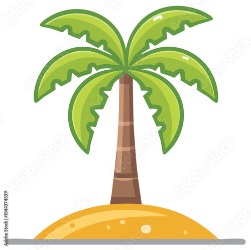 Cartoon Palm Tree Standing on a Small Island of Sand with Green Leaves