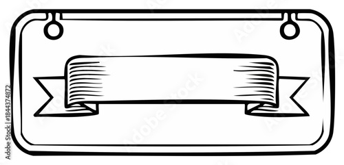 Hand Drawn Outline Banner Frame with Horizontal Ribbon for Text