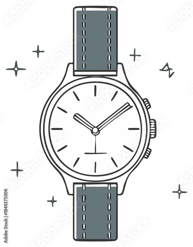 Analog Watch with Band Fashion Accessory Timepiece Wristwatch Hand Drawn Illustration