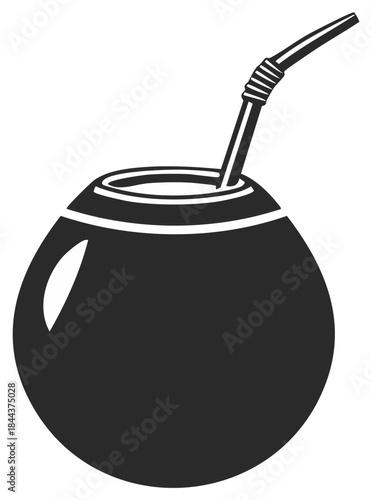 Traditional yerba mate drink in a calabash gourd with a bombilla straw vector icon