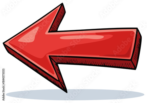 Retro red arrow icon points left hand drawn style indicates direction