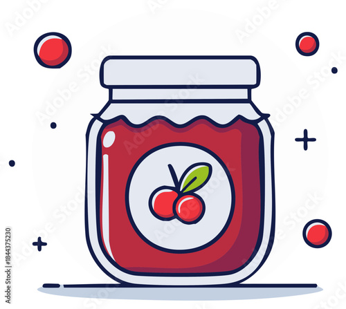 Sweet Cherry Jam in a Glass Jar with Fruit Label Illustration Food Preserve