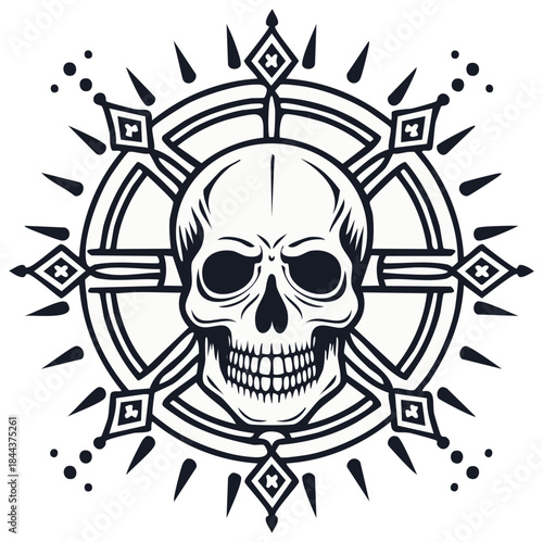 Decorative skull illustration with ornamental elements and decorative details