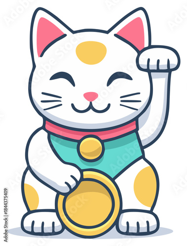 Lucky Maneki Neko Beckoning Wealth Holding Coin Asian Talisman