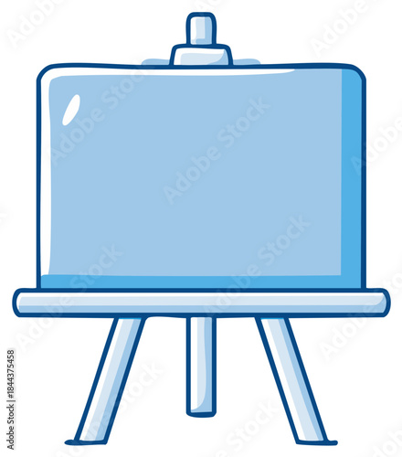 Blue cartoon easel with blank pale blue board for drawing or display