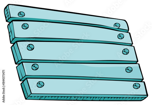 Stacked blue wooden planks with metal fasteners, cartoon style