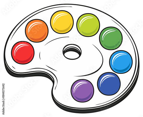 Colorful cartoon artist palette with vibrant rainbow paint colors for creative projects and art education