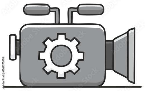Vintage Movie Camera Cartoon Style with a Gear Wheel Concept of Videography and Film Production