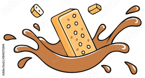 Cartoon splash of chocolate with shortbread and cookies