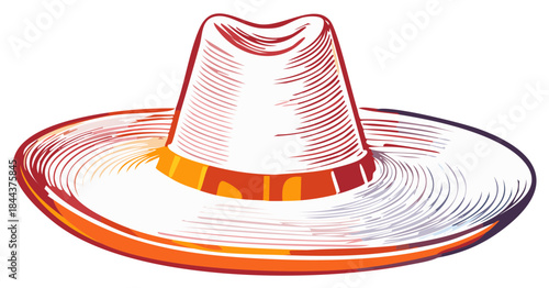 Stylized illustration of a traditional sombrero hat with vivid colors and intricate line work