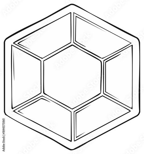 Stylized hexagonal gemstone outline with facets in white, isolated illustration for coloring page and crafting projects