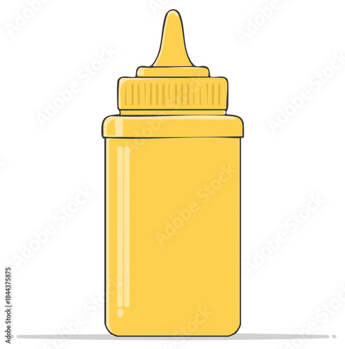 Yellow squeeze bottle for mustard sauce. Classic plastic condiment dispenser illustration for fast food.