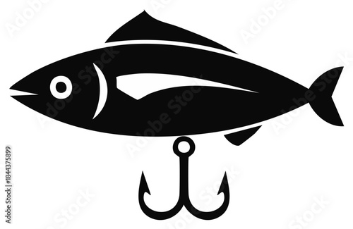 Black Silhouette of a Fish with a Fishing Hook Dangling Beneath