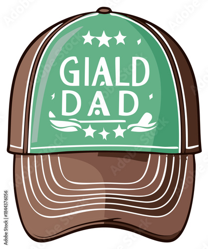 Green and Brown Baseball Cap with GIALD DAD Text and Stars Design