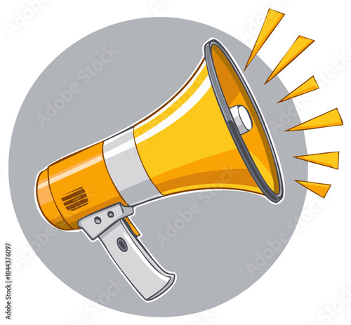 Yellow and White Megaphone Cartoon Illustration for Announcements and Urgent Communication Purposes