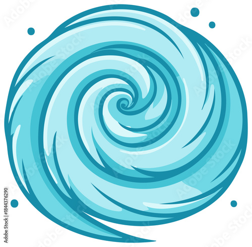 Stylized Illustration of a Swirling Blue Cyclone or Whirlpool with Dots