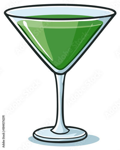 Cartoon illustration of a green martini cocktail in a classic glass
